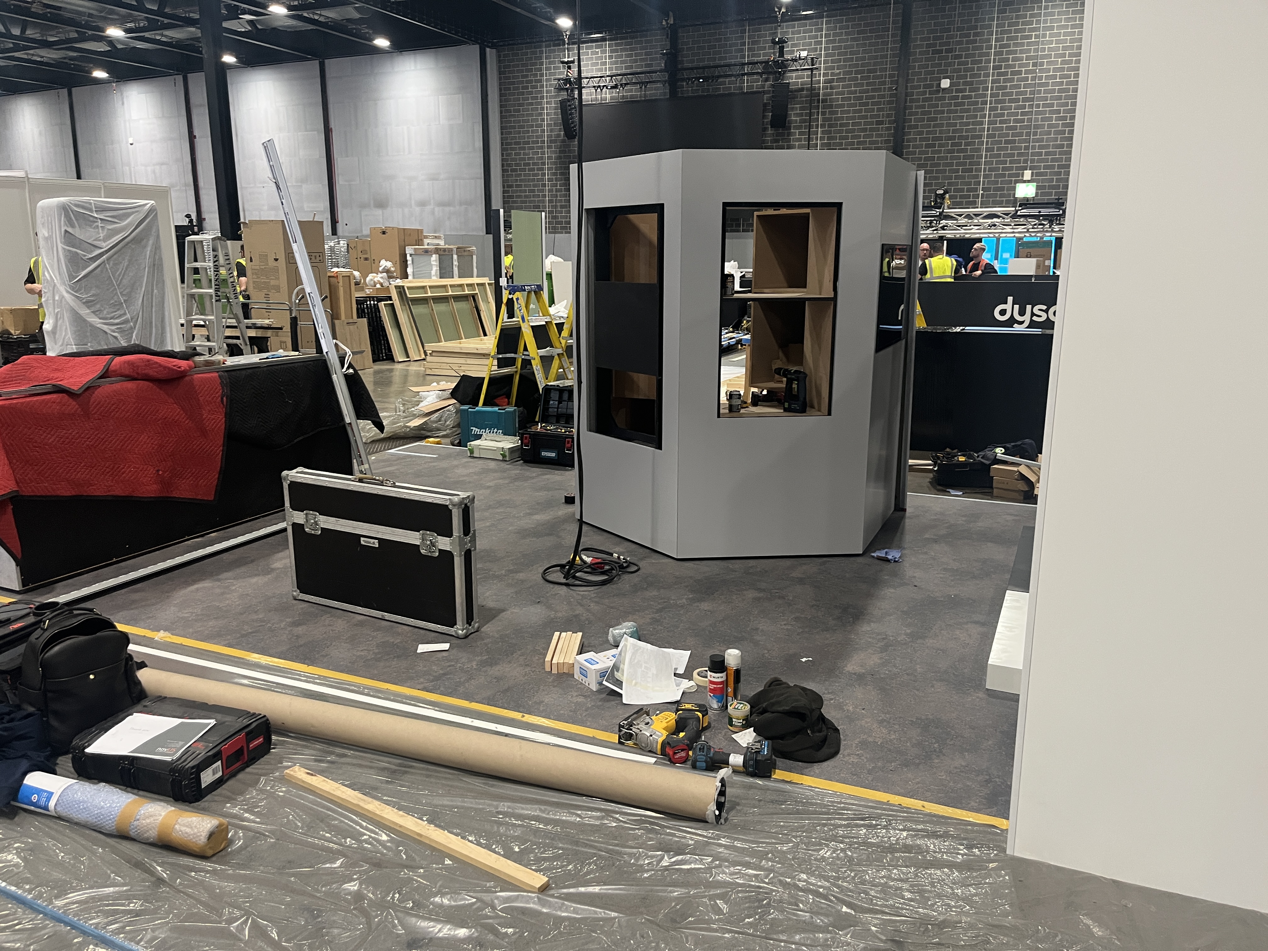 BSH exhibition stand mid-build with structural framing visible
